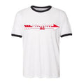 White ringer tee with black trim featuring red "WHS XC" text and arrow design. Classic unisex fit, short sleeves, and retro style perfect for cross country team or fans.